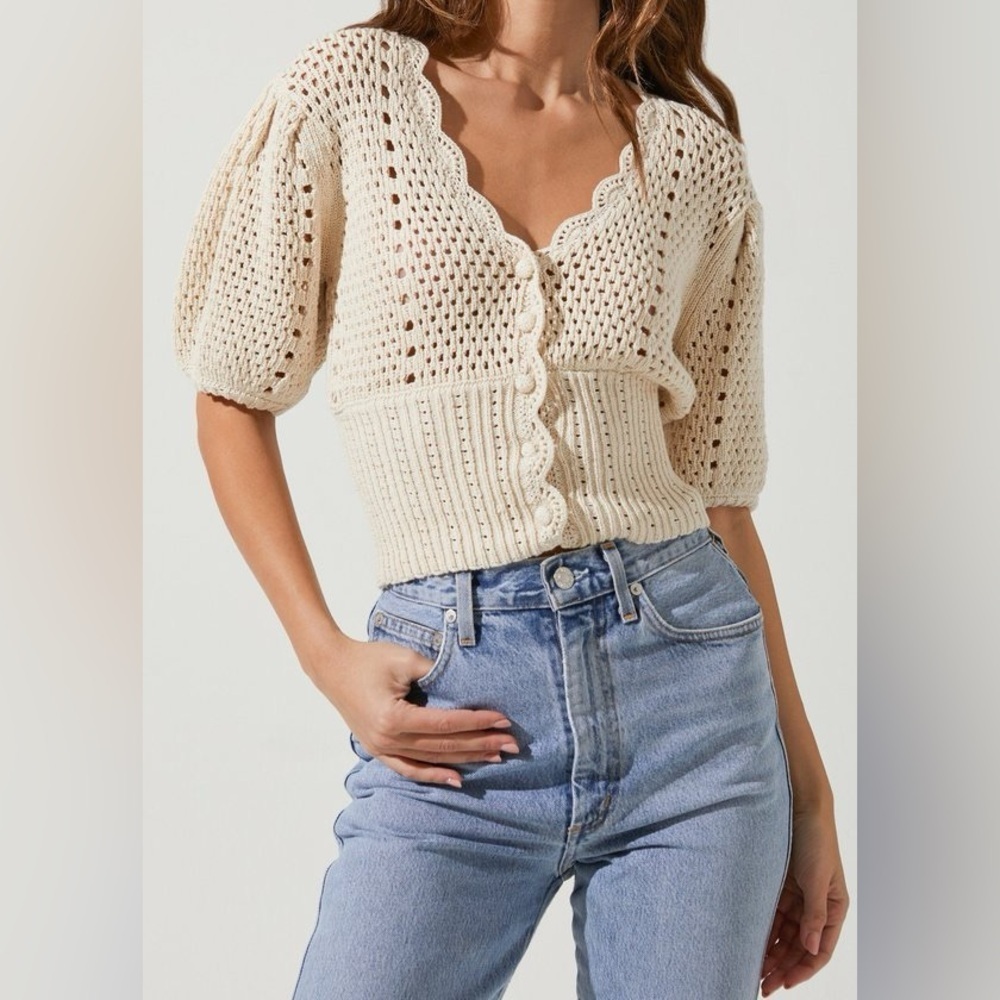 ASTR The Label Peyton Pointelle Cardigan Ivory Rare Sold Out Mabel & Moss